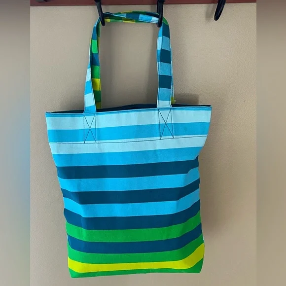 Striped Blue, Green and Yellow Tote Bag By Old Navy - Picture 2 of 13